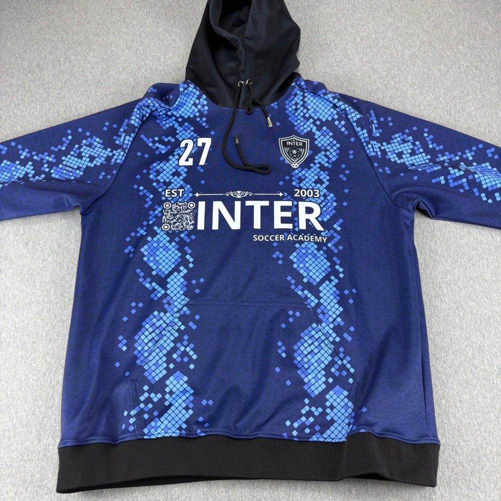 INTER Soccer Academy Hoodie Kids 2XL Blue Geometric‎ Pullover Athletic Loose Fit